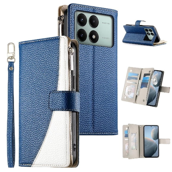 Funda cartera GANGXUN para Xiaomi Poco X6 Pro 5G , cuero PU con tarjetero, cremallera, correa de mano, soporte y protección 1168°