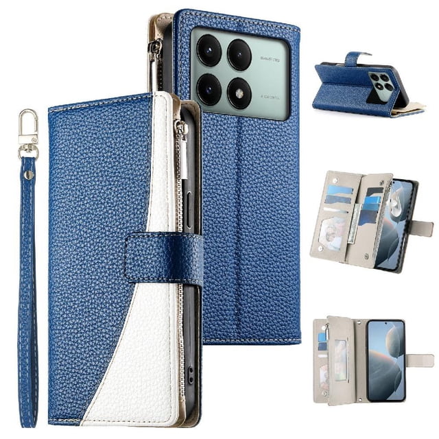 Funda cartera GANGXUN para Xiaomi Poco X6 Pro 5G , cuero PU con tarjetero, cremallera, correa de mano, soporte y protección 1168°