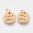 thumbnail image 2 of 50pc Ion Plating(IP) 304 Stainless Steel Pendants with Jump Ring Laser Cut Flat Round with Constellation/Zodiac Sign Real 18K Gold Plated Aquarius 12x1mm Hole: 3mm, 2 of 2