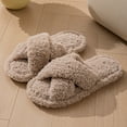 thumbnail image 3 of Women's Fuzzy Slippers Cozy Open Toe Cross Band Memory Foam House Shoes for Bride Wedding Laides Indoor Outdoor Slide, 3 of 5