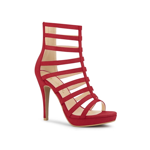 BLISSFUL STEP Sandales à Talons Aiguilles à Plateforme à Brides pour Femme Rouge (Taille 10)