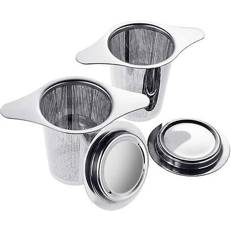 Tea Strainer Fine Pore Stainless Steel Tea Strainer With Two Tabs And Lid For Mug Tea Kettle - 2 Pack