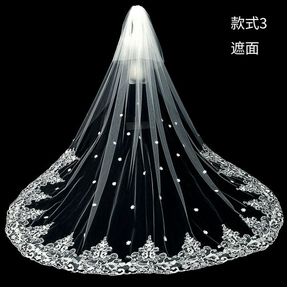 ERDOUY White Ivory Wedding Veils Lace Edge Cathedral Length Wedding Bridal Veil with Comb for Women, 149.6*118 Inches，Can cover the face，B