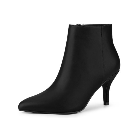 BLISSFUL STEP Women's Pointed Toe Zipper Stiletto Heels Ankle Boots Black 5.5