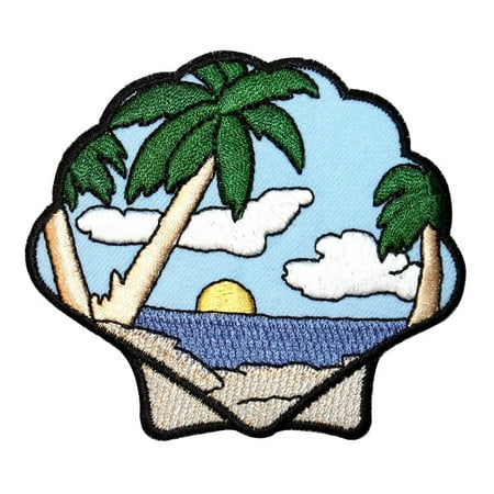 ID 1701 Beach Scene Seashell Patch Ocean View Craft Embroidered Iron On (Patch Adams Best Scenes)