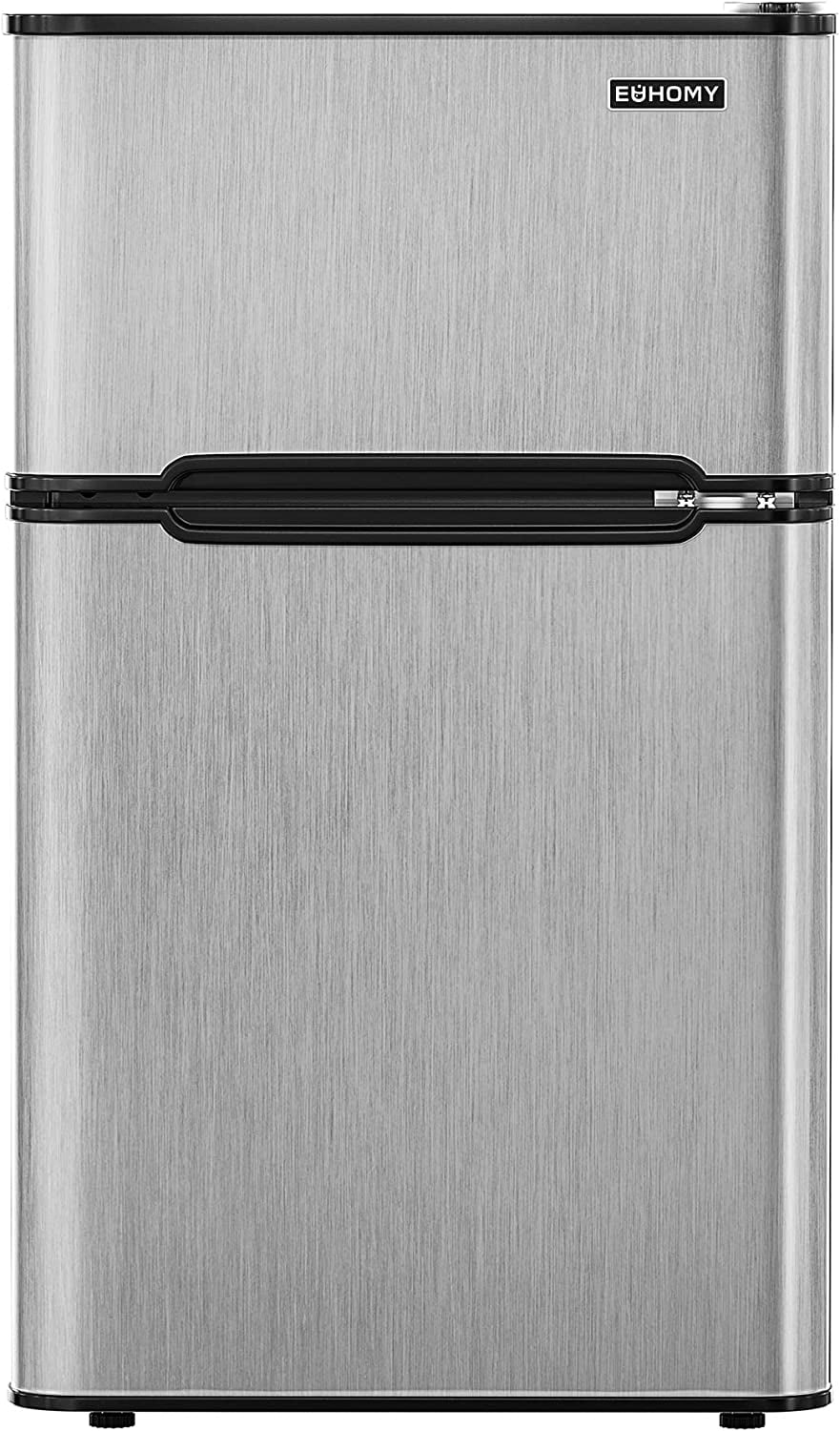 E EUHOMY 3.2 Cu.Ft Mini Fridge with Freezer, Dual Zone Cooling  System, 7 Temperature Settings, Built-in and Free Standing Design, Black :  Home & Kitchen