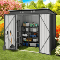 6' x 4' Outdoor Storage Shed Clearance, Lofka Metal Garden Shed with Double Lockable Doors for Patio, Lawn, Gray