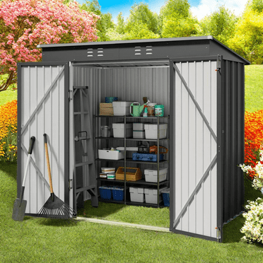 6' x 4' Outdoor Storage Shed Clearance, Lofka Metal Garden Shed with Double Lockable Doors for Patio, Lawn, Gray