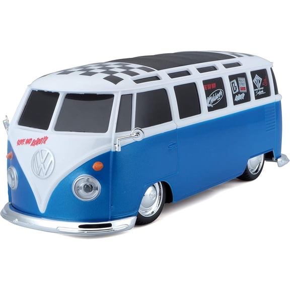 Maisto RC VW Van Samba 2.4GHZ Remote Control Vehicle, 1:24, White/Blue
