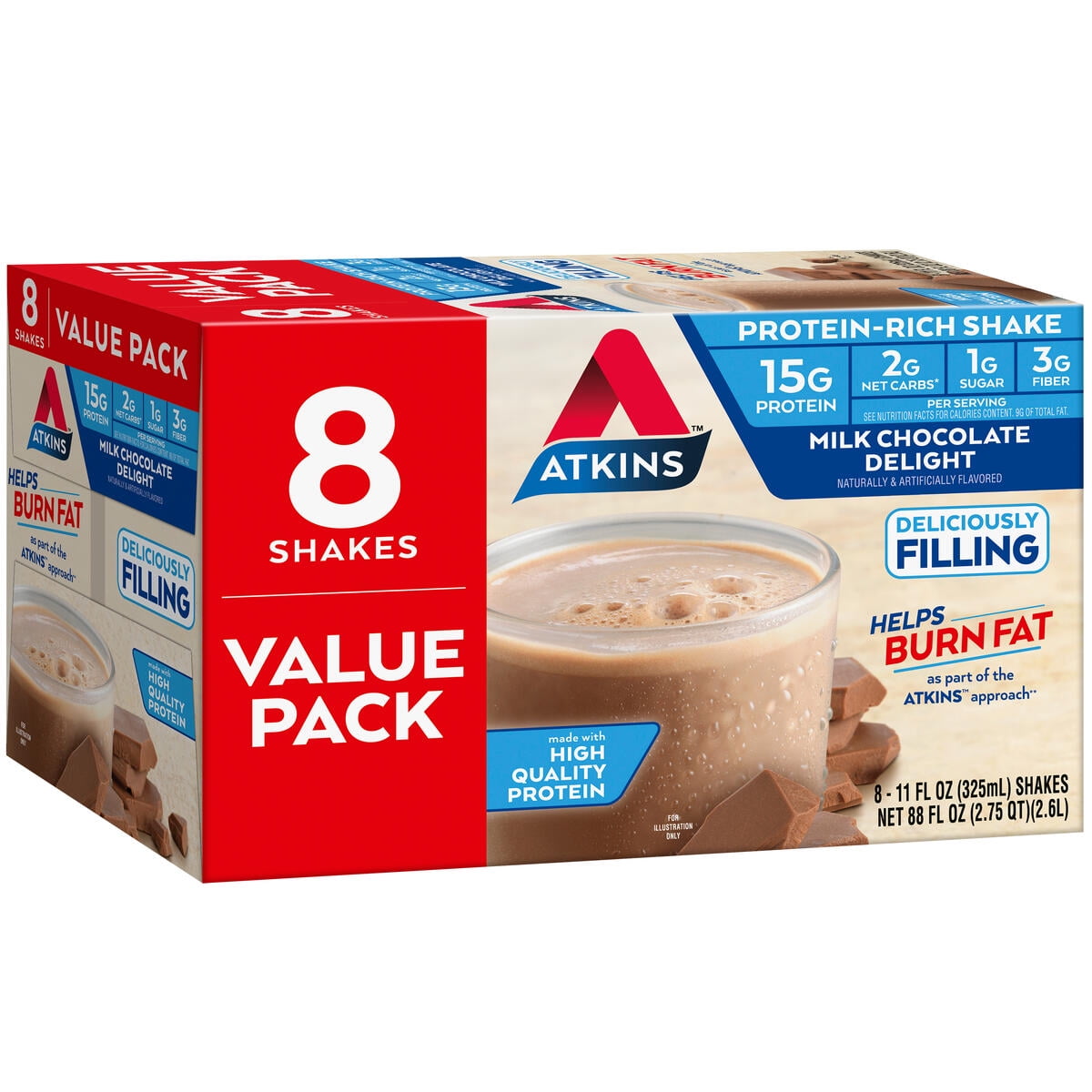 Atkins Gluten Free Protein-Rich Shake, Milk Chocolate Delight, Keto Friendly, 11 fl oz, 8 Count