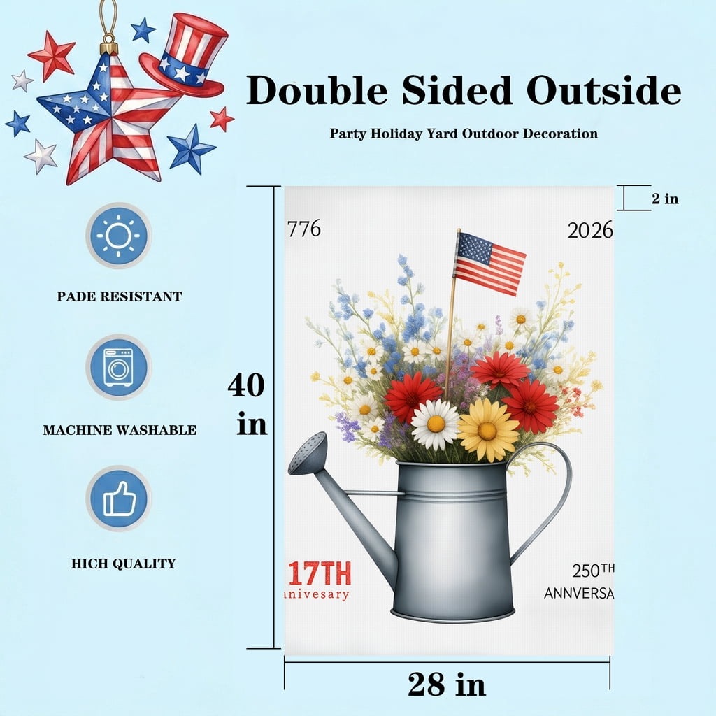 America's 250th Anniversary USA Flag Garden Yard Decor 28x40 Inch Large Banner for 4th of July Celebration