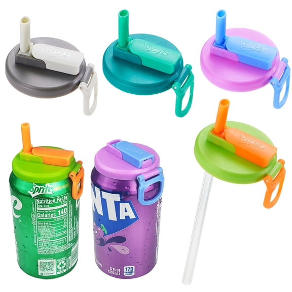 DIPESI 4 pack ball wide mouth soda can lids with 6 silicone straws, leakproof reusable can covers for standard 12oz cans, 4 color styles