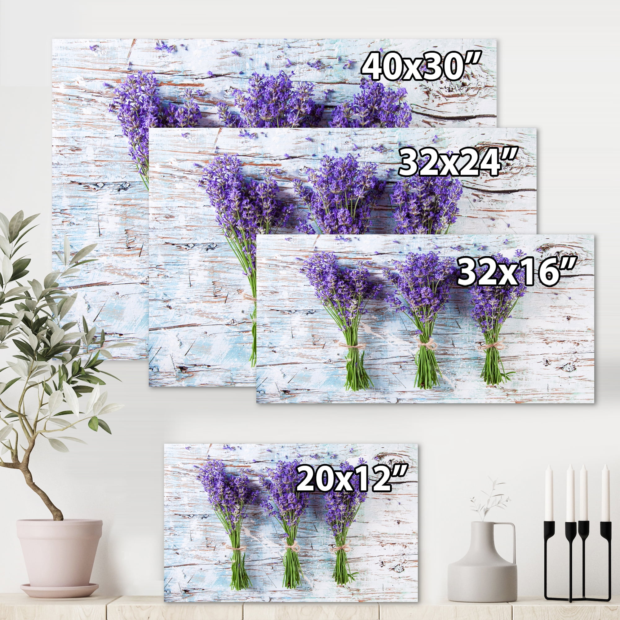 Fresh Lavender Bouquets On Wood 8 in x 12 in Photography Canvas Art Print, by Designart