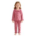 thumbnail image 4 of OJSFQUFP Girls Comfortable and Breathable Homewear Set Solid Color Long Sleeved Top Shorts Two Piece Set, 4 of 6