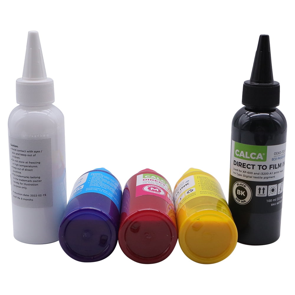 Calca 100ml DTF Inks 5 Bottles ( C m y k w ) Direct to Transfer Film Ink