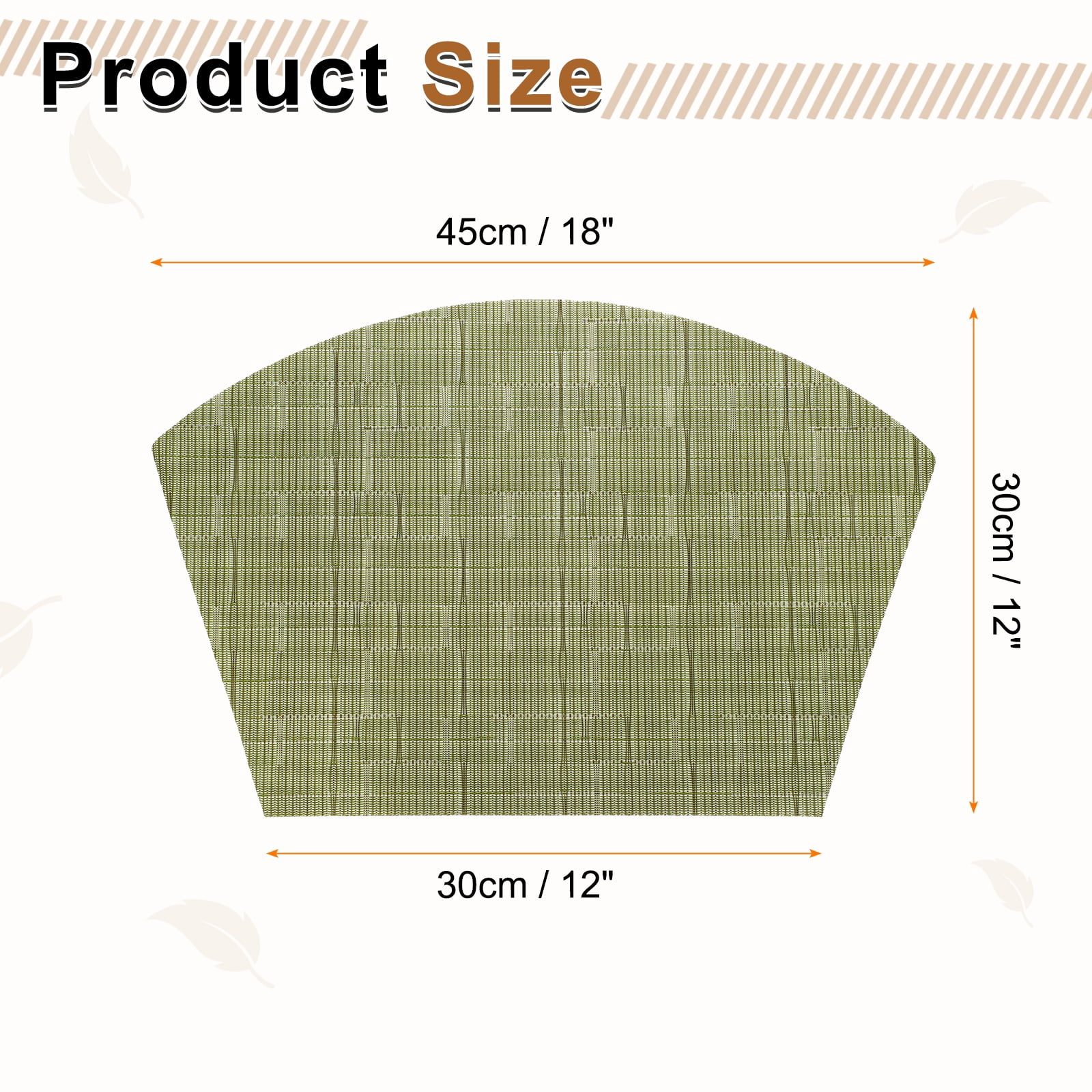 Uxcell 6pcs Wedge Placemats 18" x 12" Woven Vinyl Round Table Placemats, Green