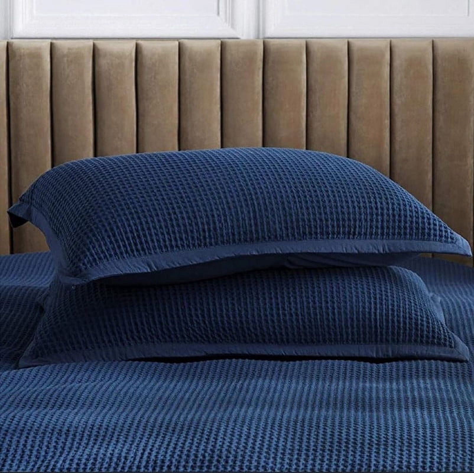 Pavish Export Waffle Cotton Duvet Cover In Navy Blue 100% Cotton Waffle Weave Bedding Set with 2 Pillow Shams Comforter and Quilt Cover Queen