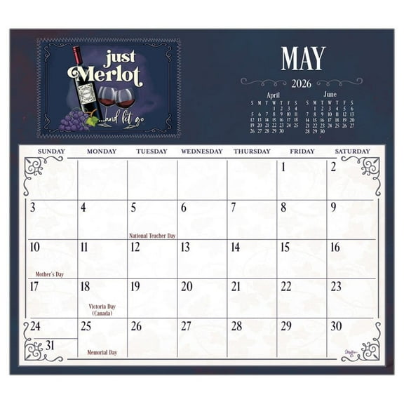 Legacy Publishing Group, Wine by Mollie B 2026 Magnetic Calendar, 9.38'' X 8.38'', 12-Month Calendar with Perfect Binding