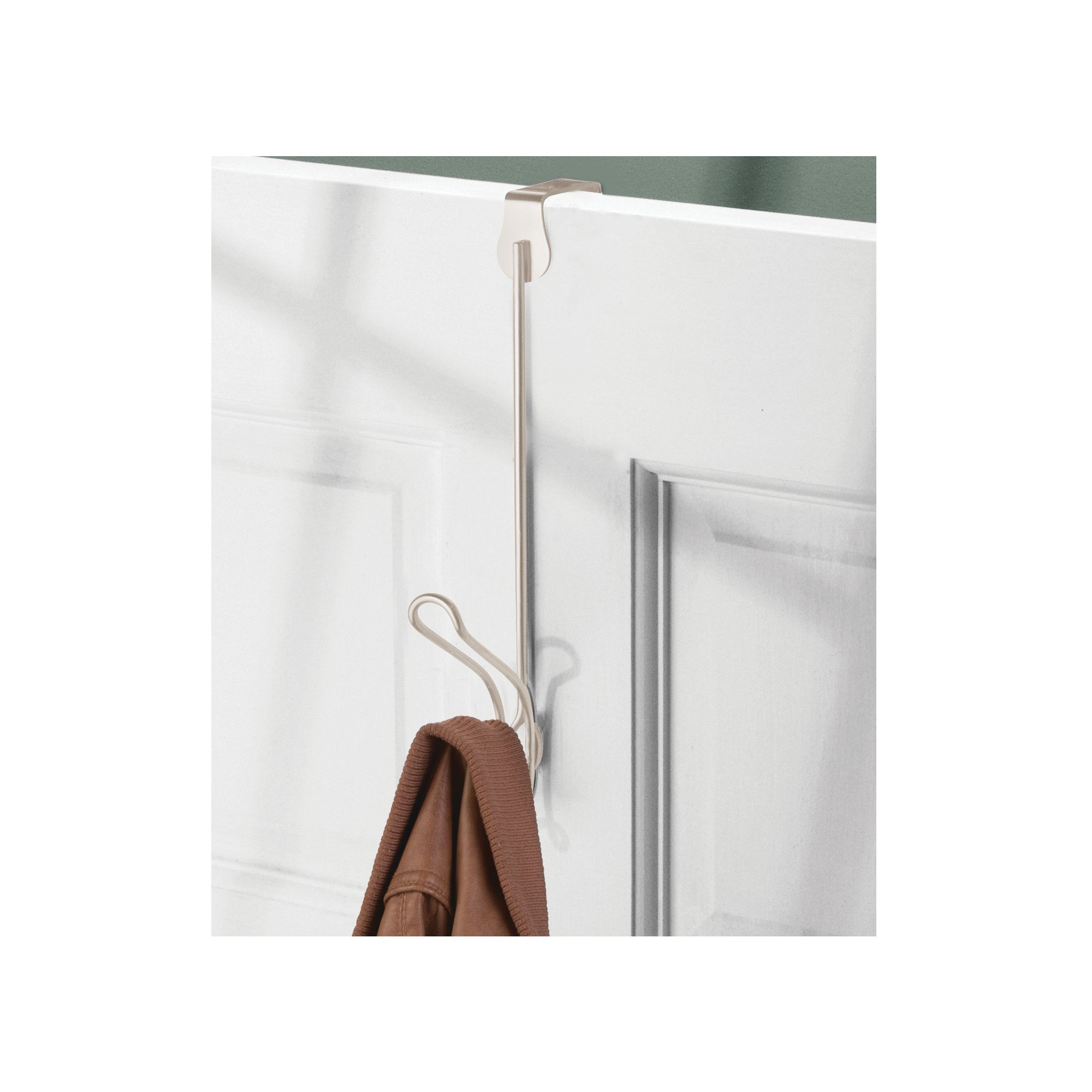 Mainstays Classico Steel Over-the-Door Storage 2 Hook Rack, 4.25" x 0.9" x 10.75", Satin
