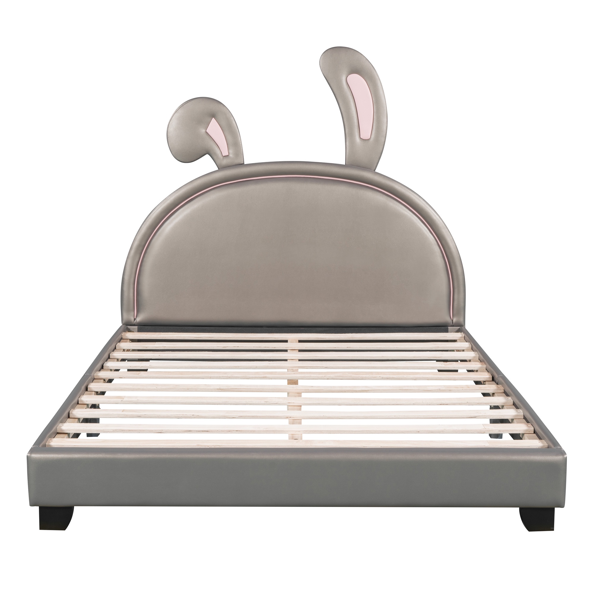 Gewnee Full Size Upholstered Platform Bed Frame with Bunny Ears Headboard for Kid's Room,Gray