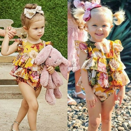 

THE WILD Toddler Girls Clothes Ruffled Floral Print Romper Bodysuit Outfits