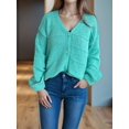 thumbnail image 6 of Women'S Winter Button Down Cardigan Sweaters Casual Coats Oversized Chunky Cable Knit Long Sleeve Outwear Cyan M, 6 of 9