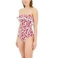 thumbnail image 3 of TOMMY HILFIGER Women's White Floral Removable Strap Removable Cups Ruffled Bandeau One Piece Swimsuit 12, 3 of 3