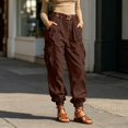 thumbnail image 5 of Luvior Women‘s High Waist Wide Leg Cargo Pants – Non-Stretch Loose Fit Casual Trousers with Multiple Pockets Comfortable Everyday Wear CoffeeB XXL, 5 of 6