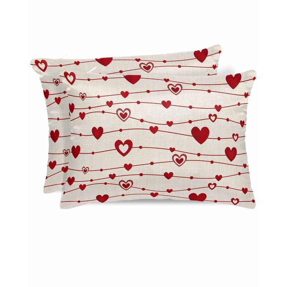 Hokiten Pillow Cases Standard Size Set of 2, Lumbar Pillow Covers, Valentine's Love, Satin Pillowcases with Zipper for Hair/Skin, Pillow Protector Cover, Saint Red Heart Stripes Retro 20x26 Inches