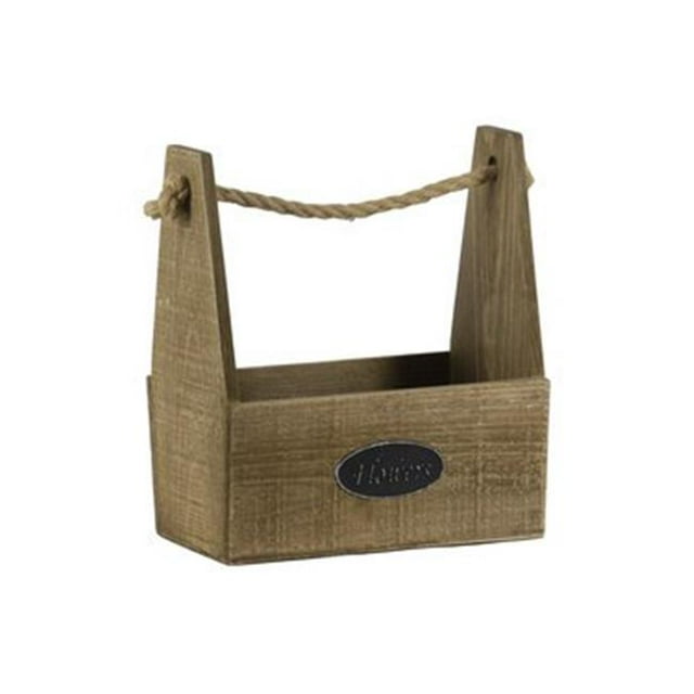 Urban Trends Collection 53312 Wood Rectangular Planter Basket with Rope Handle & Flowers Label, Natural Finish - Brown