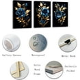 thumbnail image 2 of ZHONGYUTONG Navy Blue Decor 3 Pieces Black Golden Rose Picture Abstract Blue and Gold Flower Artwork Canvas Prints for Living Room Office Home Decor (11.00" x 14.00" x 3PCS), 2 of 6