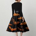 thumbnail image 3 of WTOBBY Women's Fashion Round Neck Casual Slim Halloween Printed Long Sleeve Audrey Hepburn Style Dress with Retro Design for Party and Everyday Wear ,Black L, 3 of 5