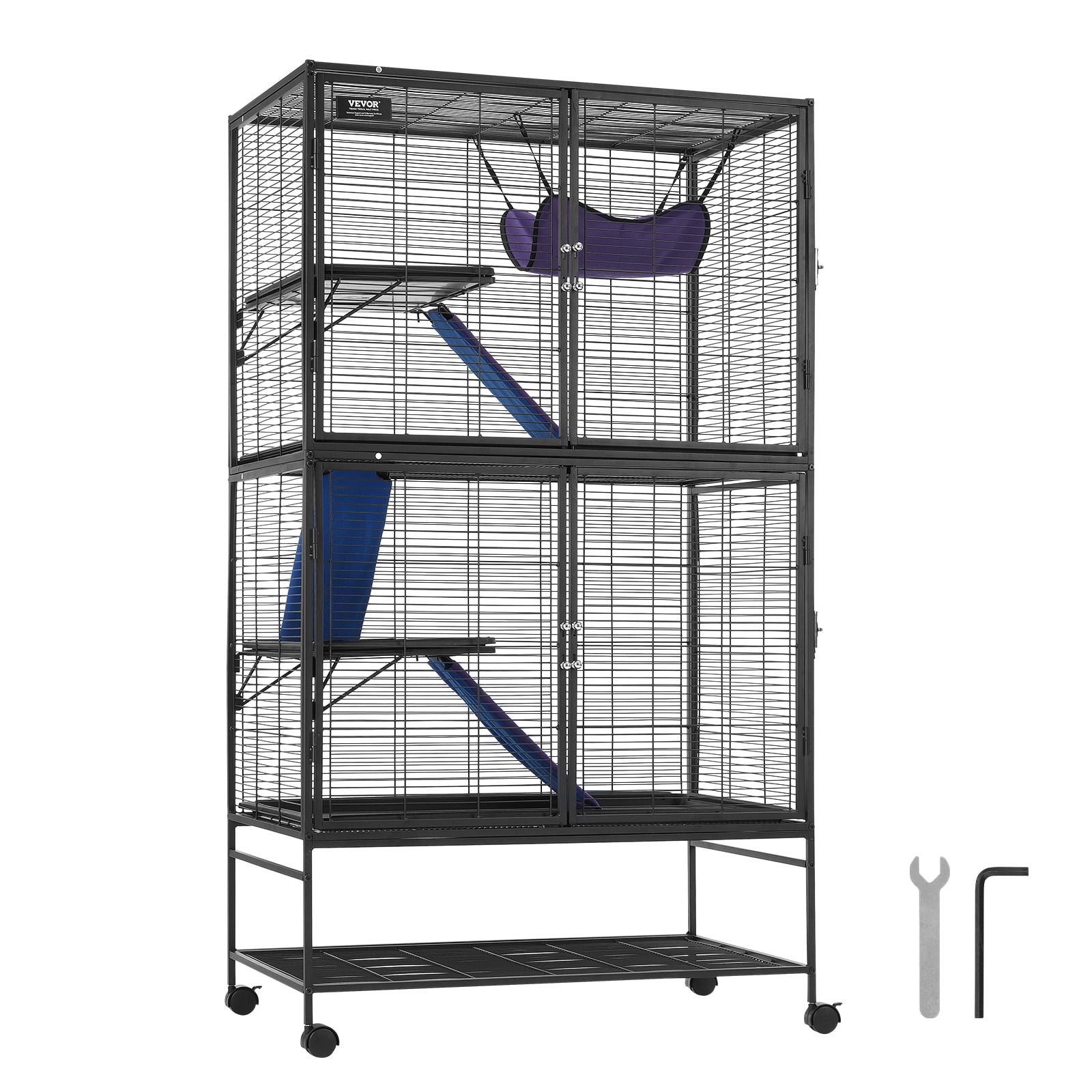 VEVOR 64.6" Rolling Metal Ferret Cage, Large 4-Tier Small Animal Cage with Ramps & Tray, Easy to Set up for Pet Rats, Hamster, Guinea Pig, Chinchilla, Squirrel, Hedgehogs, Bunny