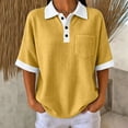 thumbnail image 2 of AHTJRT Waffle Knit Golf Shirt for Women Contrast Lapel Collar Short Sleeve T Shirt Lightewight Comfy Loose Fit Lounge Vacation Tops Yellow M, 2 of 10