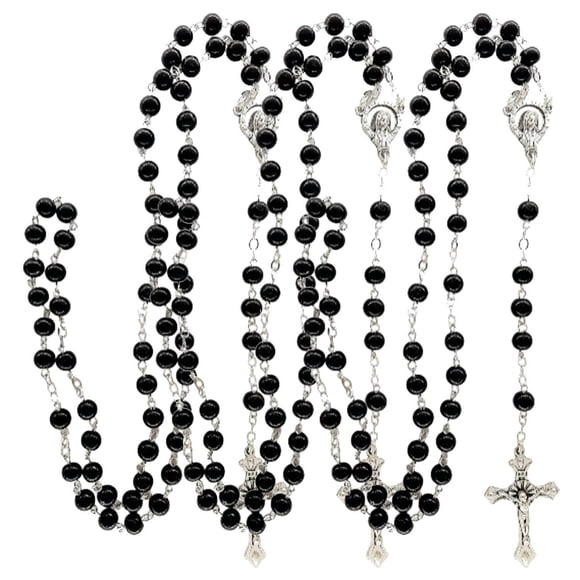 Collar de rosario VentDepot CatholicDivin08 3Pzas 57cm 2.2x3.7cm Cruz Cuentas 8mm Vidrio Negro