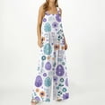 thumbnail image 3 of Fgvctg Easter Women's Jumpsuits Wide Leg Pant Holiday Bunny Print Overall Sleeveless Rompers Easter Eggs Spaghetti Straps Jumpsuit Loose Bib Overalls Spring Clothing With Pockets Purple L, 3 of 5