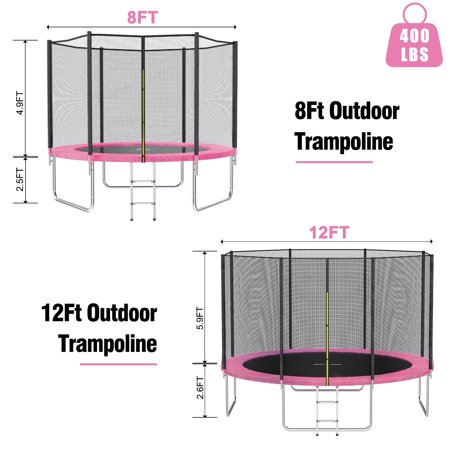 AOTOB 8FT Trampoline for Kids/Adults, Backyard 600 LBS Trampoline with Safety Enclosure Net/Ladder,Pink