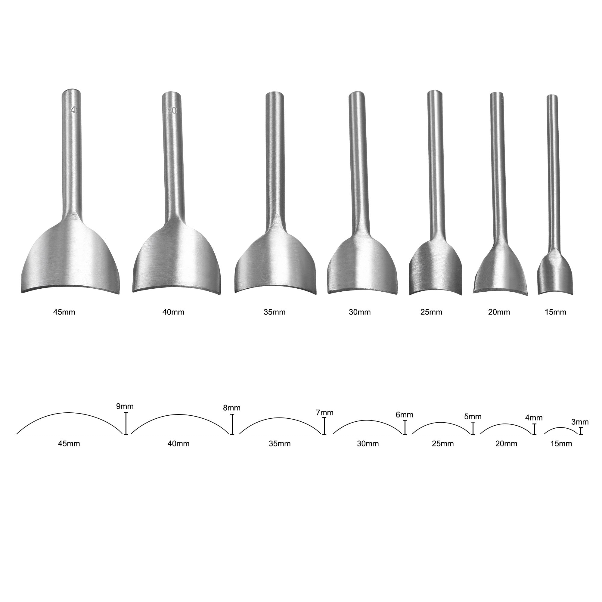Arc-Shaped Leather Cutter Punch 15-45mm Strap End Punch Tool Set 7 Pack