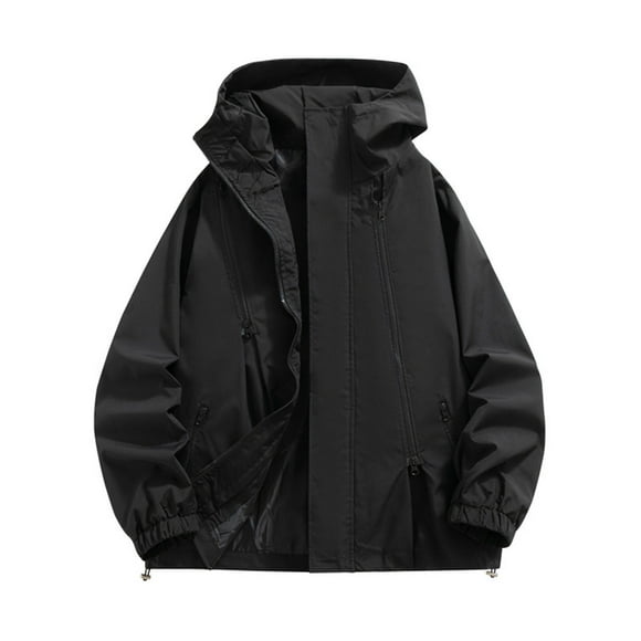 Men's Lightweight Water Resistant Hooded Jacket, Windproof Outdoor Rain Coat with Drawstring Pockets and Adjustable Hem for All Season Casual Wear
