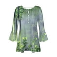 thumbnail image 5 of Blmnix Womens Graphic T Shirts Green Floral Tunic Gathered Waist Graphic Tees V-Neck 3/4 Sleeve S Shirts, 5 of 5