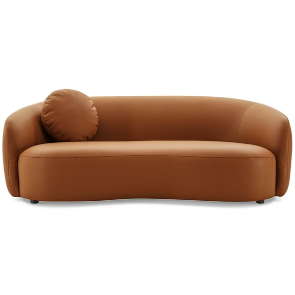 Elisa Mid Century Modern Living Room Soft Leather Curvy Sofa in Cognac Tan