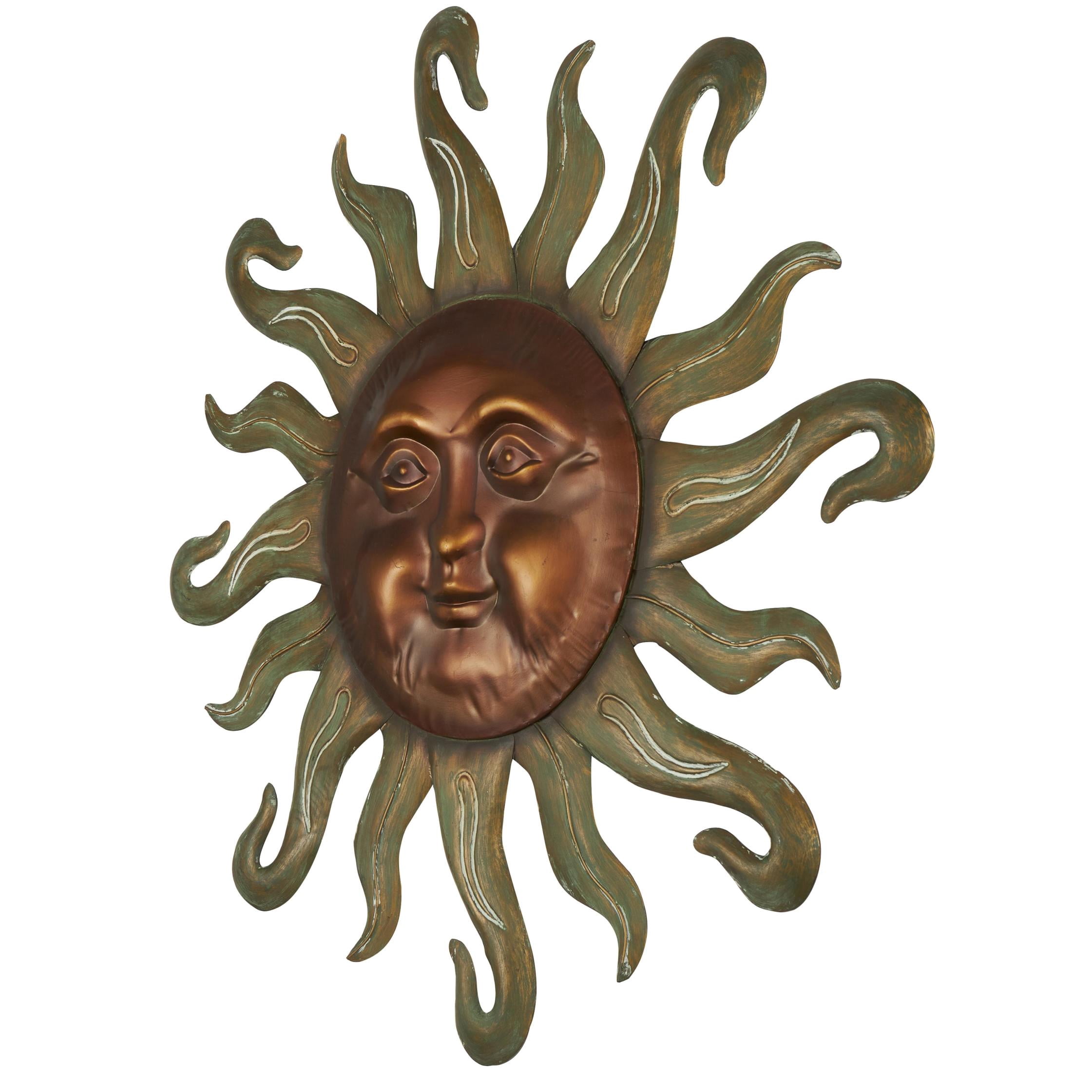DecMode Copper Metal Sun Wall Decor with Smiling Face and Curved Rays