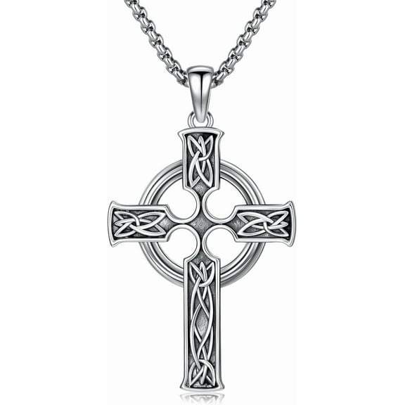 Celtic Cross Necklace for Men 925 Sterling Silver Irish Celtic Knot Pendant Jewelry Gift for Men Women (01- silver)