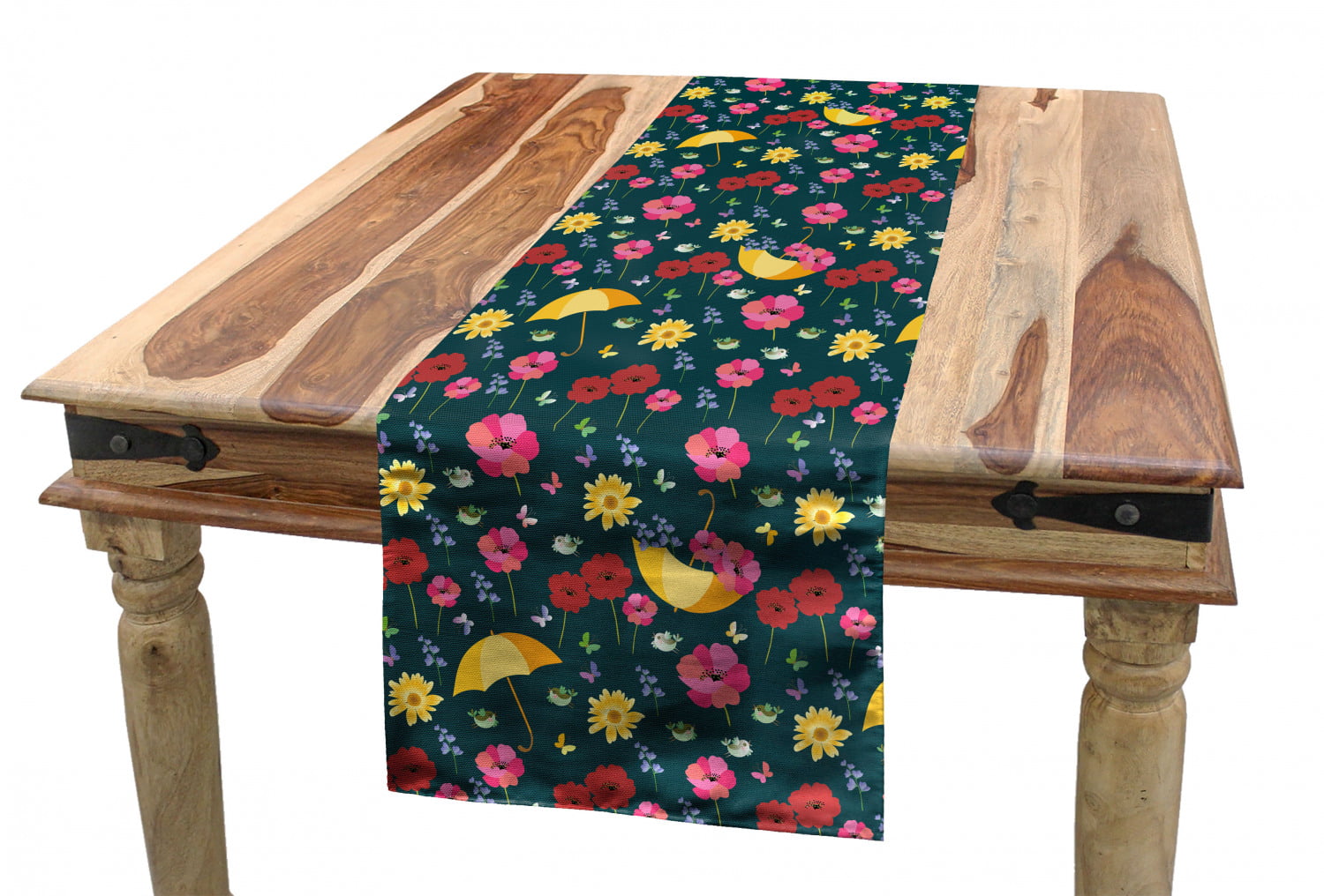 Ambesonne Floral Table Runner 16 X 72 Multicolor Dining Room Kitchen Rectangular Runner Birds and Flowers on a Pale Blue Background 
