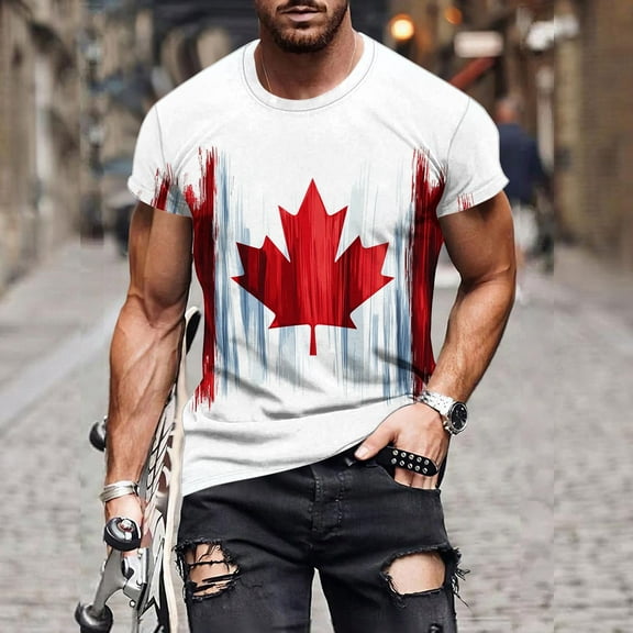 Awdenio Shirts for Men Vintage Canadian Flag Mens Shirts Quick Dry Short Sleeve Pullover Fitness Shirt Tee Top
