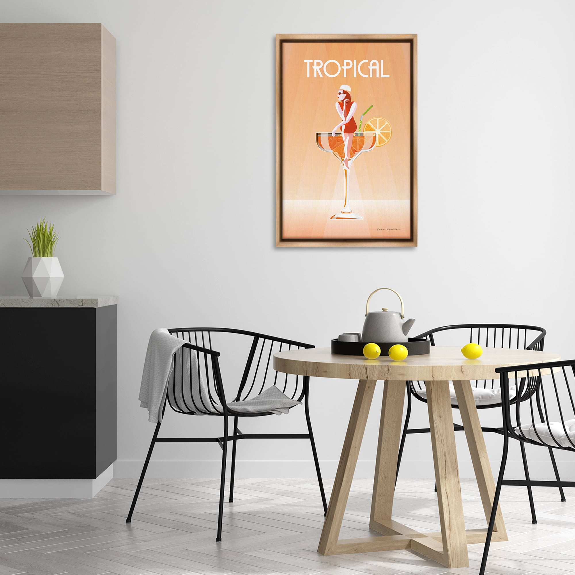 Stupell Industries Tropical Drink Girl Food & Beverage Painting Brown Floater Framed Art Print Wall Art, 21 x 31