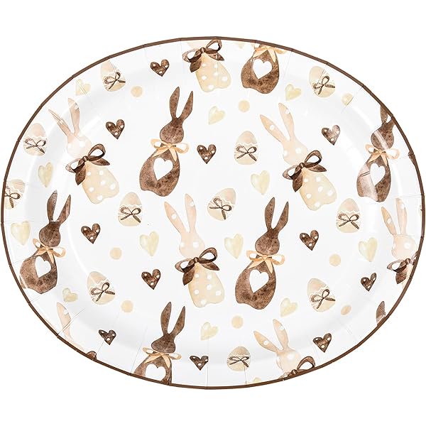 wonima02 50 Pcs Easter Oval Paper Plates Spring Bunny Party Plates 10" X 12" Disposable Rabbit Decorative Dinner Dessert Platters Tableware for Holiday Wedding Event Party Supplies (50)