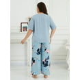 thumbnail image 6 of Plus Size Pajamas for Women, LOFIR Round Neck Soft Rayon Sleepwear Loungewear, Lightweight Short Sleeve Top and Floral Pants PJS for Home & Bedroom 3XL Light Blue, 6 of 7