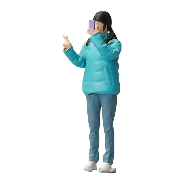 Figuras de personas pintadas a mano, chaqueta de plumas, chica, tren, parque, calle, figuras de personas, Mini figuras de personas para micropaisajes,