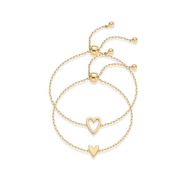 Set de pulseras PAVOI chapadas en oro de 14K con dijes de corazón ajustables
